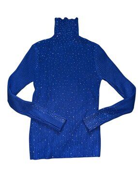Secret Brand Womens Ribbed Turtle Neck Sweater W/ Sequins-Blue-OS-GUC